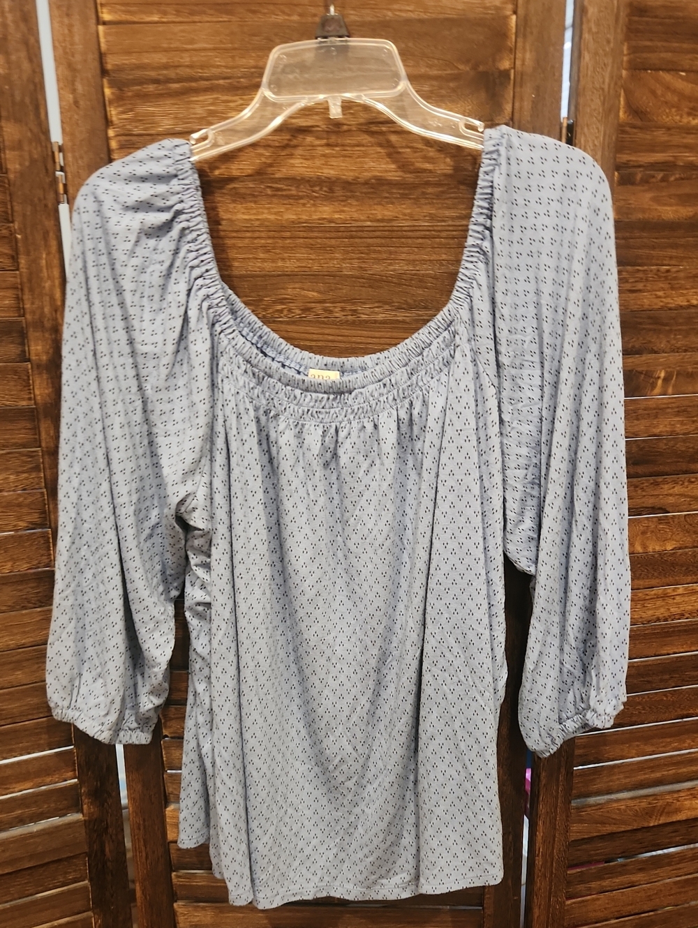 a.n.a Light Blue Elastic Scoop Neck Blouse with Balloon Sleeves